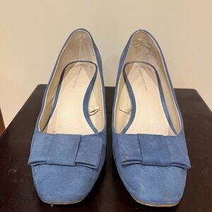 Zara Blue Suede Bow Pumps - Women's Dress Flats